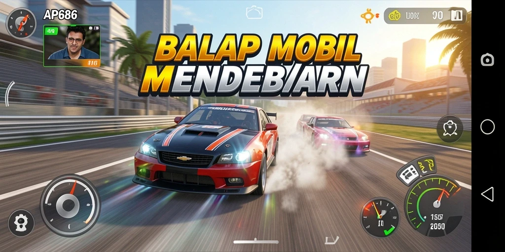 Tampilan gameplay balap yang mendebarkan dan penuh aksi.