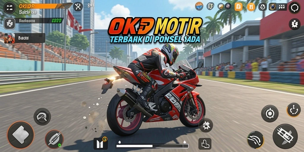 Screenshot gameplay OKIDR menampilkan aksi balap motor yang mendebarkan.