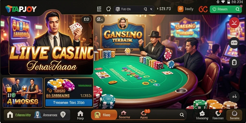 Menampilkan dealer profesional dan gameplay Live Casino yang menarik.