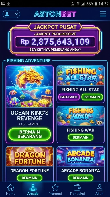 Menu navigasi aplikasi astonbet yang sederhana dan intuitif.